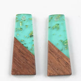 11*30mm Teal with Gold Foil Flakes & Wood Trapezoid, On Hole , Acrylic Gem